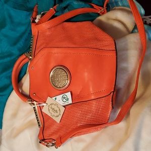 New vegan leather orange tote bag purse